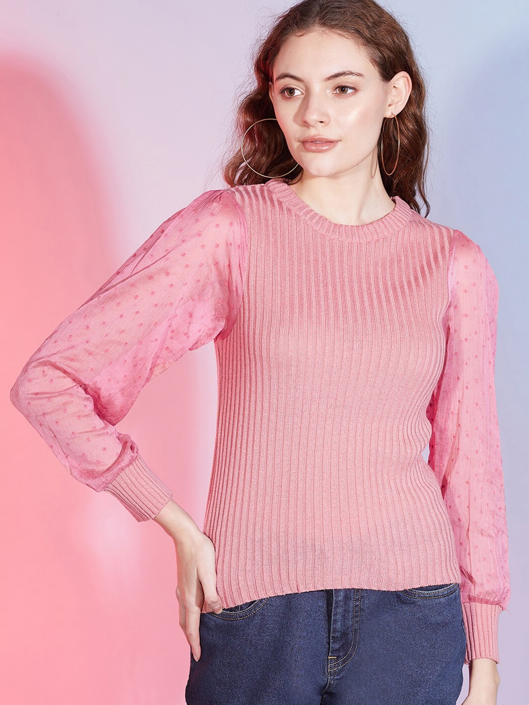

DressBerry Coral Self Design Acrylic Pullover
