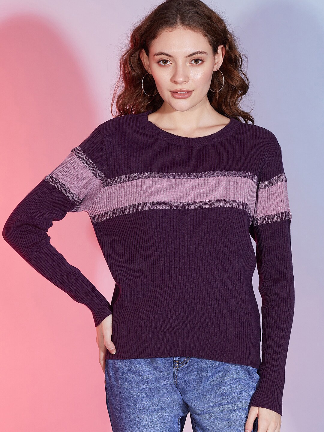 

DressBerry Purple Round Neck Pullover