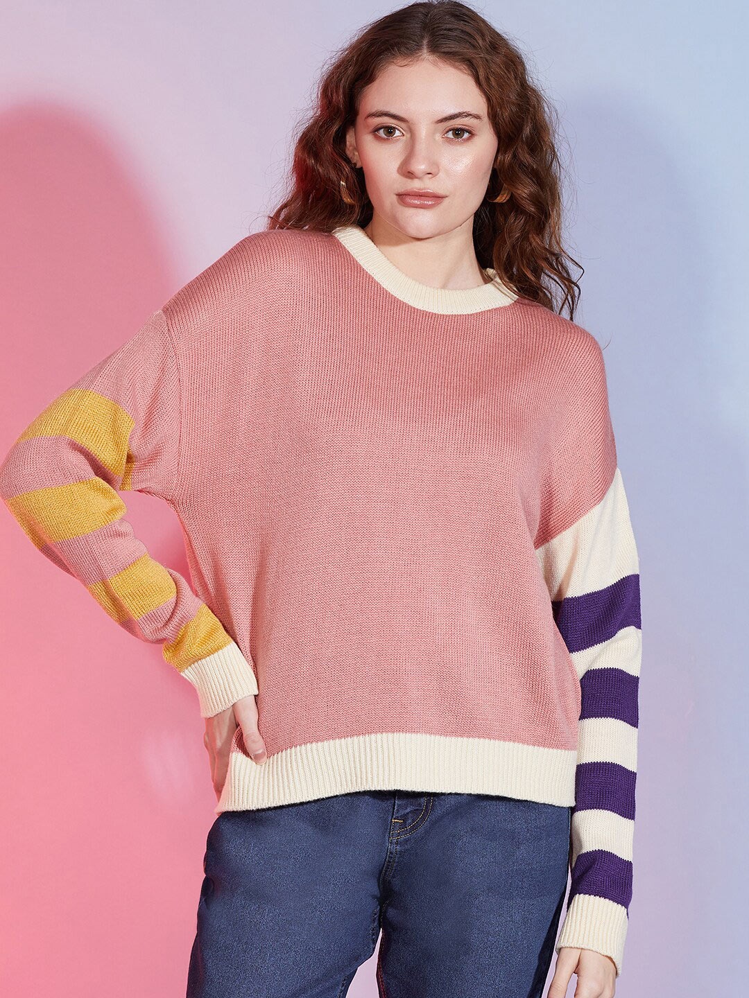 

DressBerry Peach-Coloured Self Design Acrylic Pullover