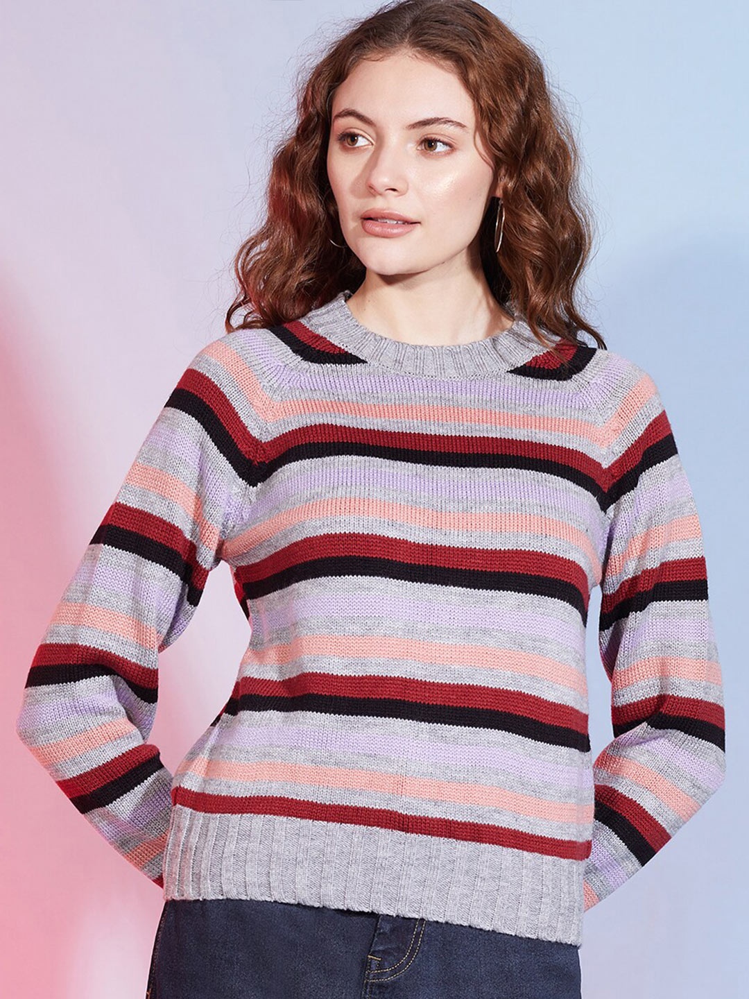 

DressBerry Grey Striped Pullover