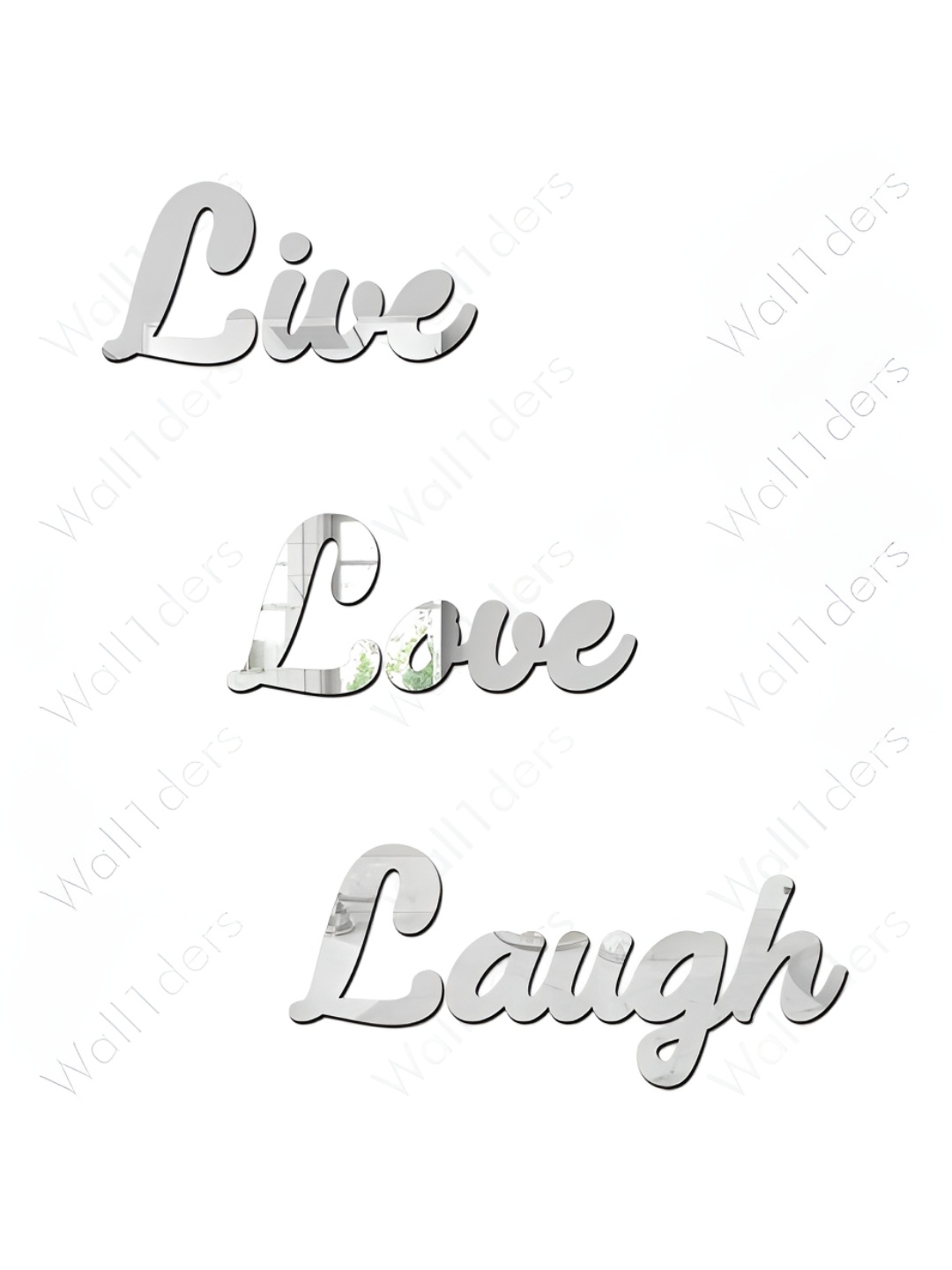 

Wall1ders Silvet Toned 3 Pieces Acrylic Live Love Laugh Mirror Wall Stickers, Silver