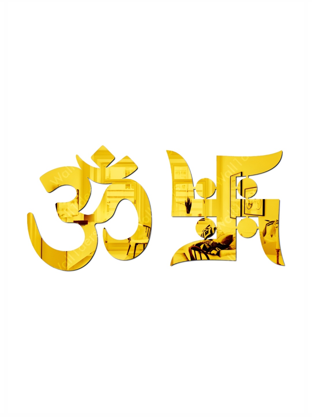 

Wall1ders 2 Pieces Gold Toned Om Swastik Mirror Wall Stickers