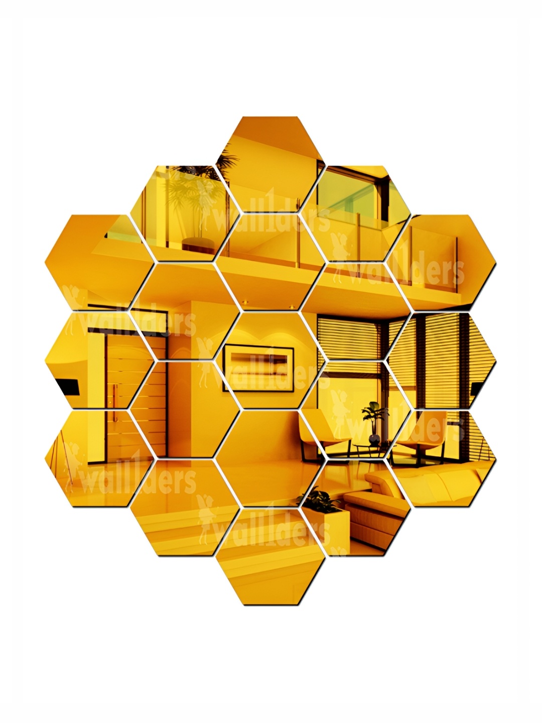 

Wall1ders Gold Toned 20 Pieces Hexagon Mirror Wall Stickers