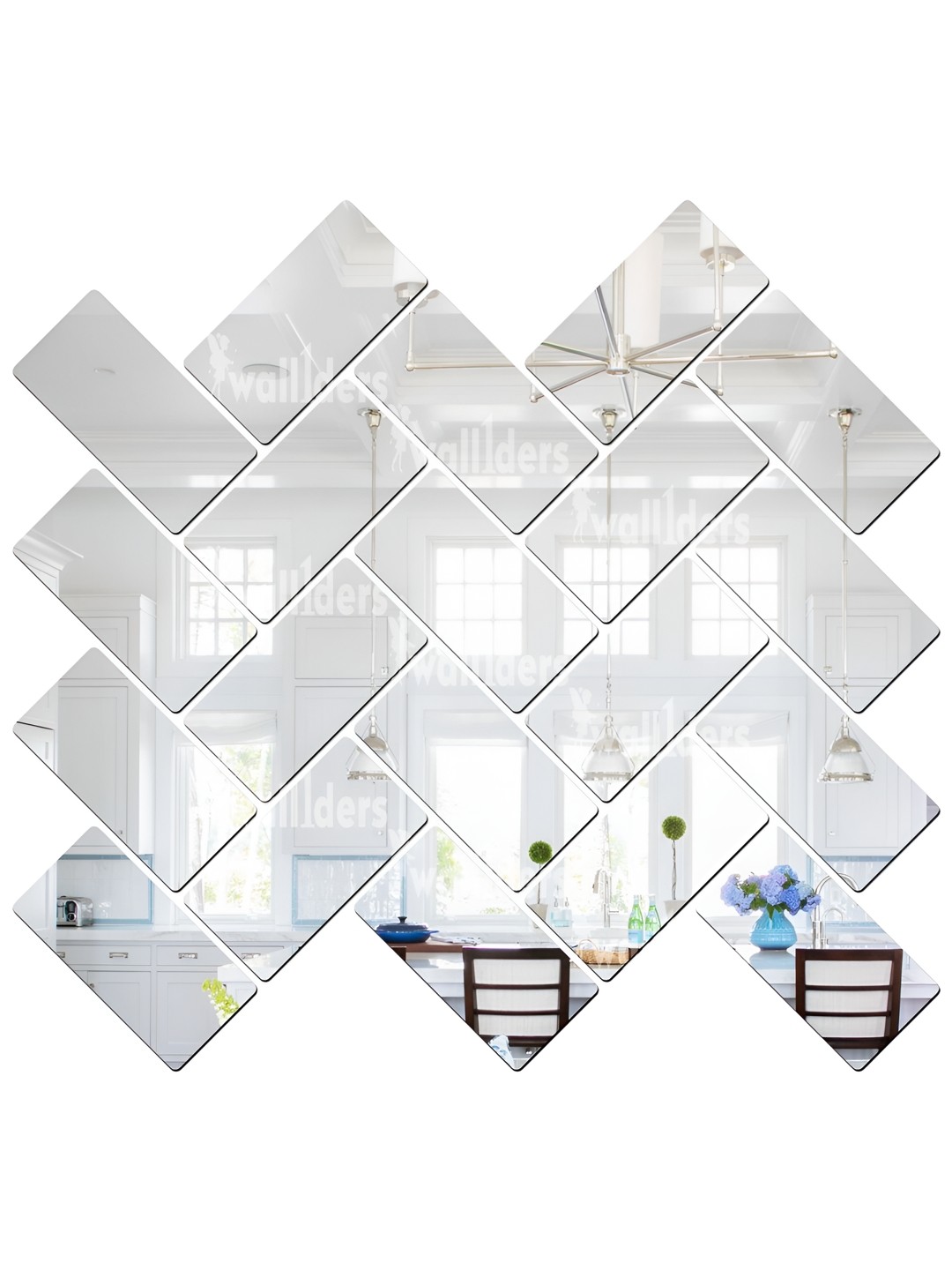 Wall1ders Silver Toned 20 Pieces Acrylic White Patterned Mirror Wall Stickers