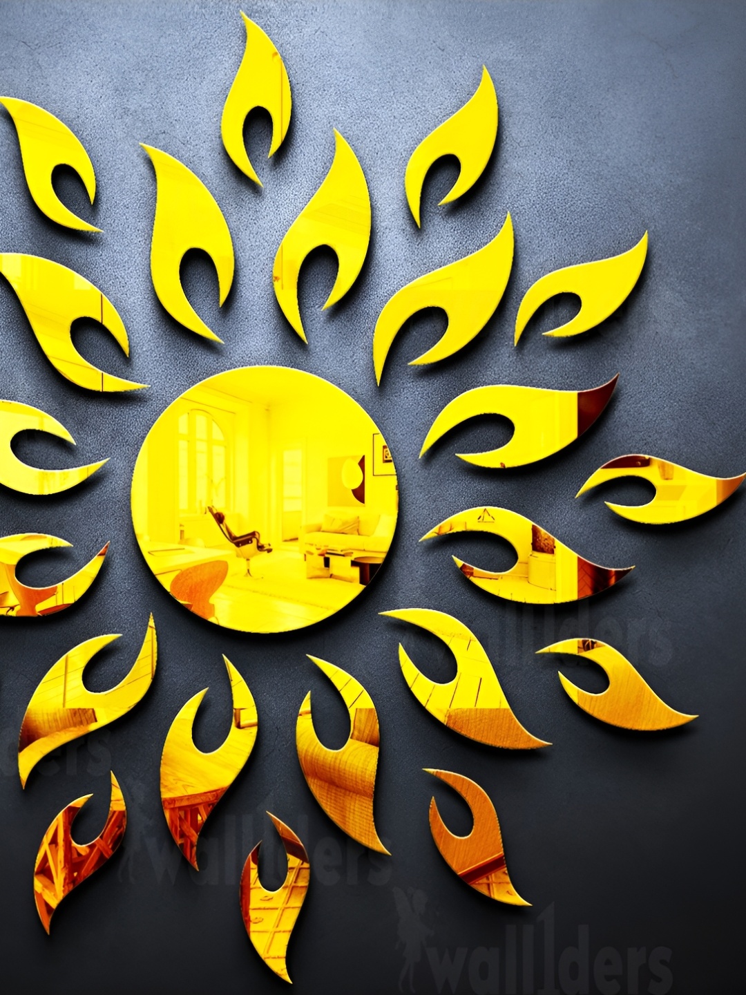 

Wall1ders Gold Toned & Brown 25 Pieces Acrylic Sun Mirror Wall Stickers