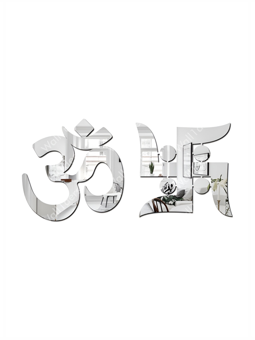 

Wall1ders Silver Toned 2 Pieces Acrylic Om Swastik Mirror Wall Stickers