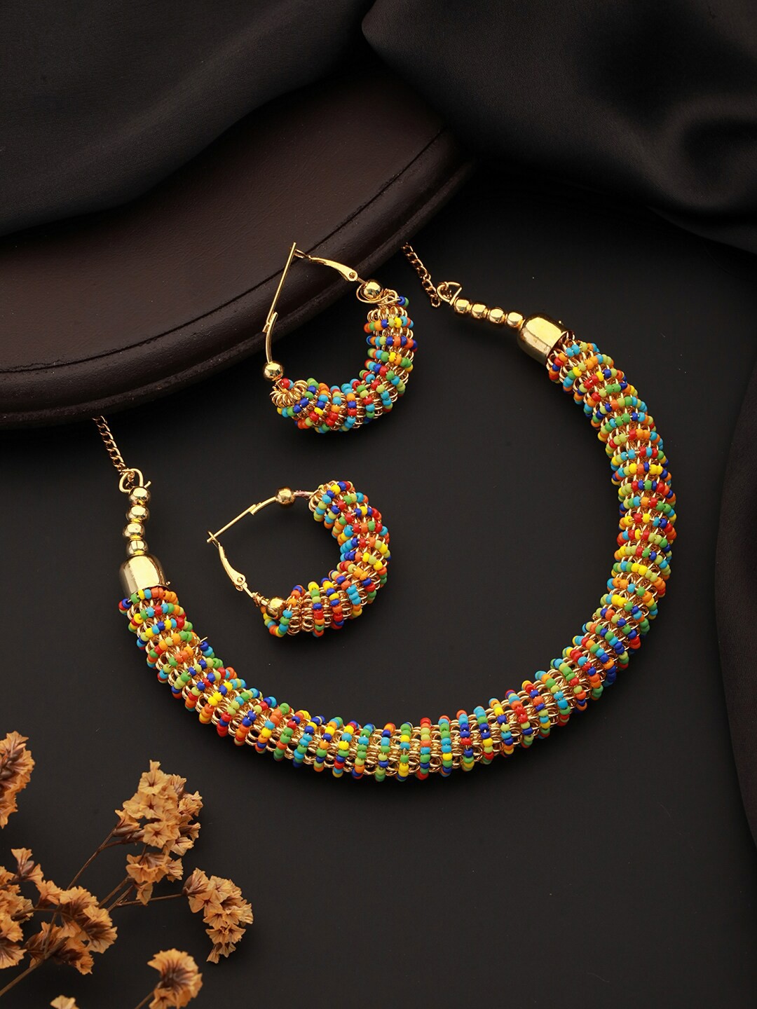 

Aadvik Designs Gold-Plated Pearl Studded & Beaded Jewellery Set
