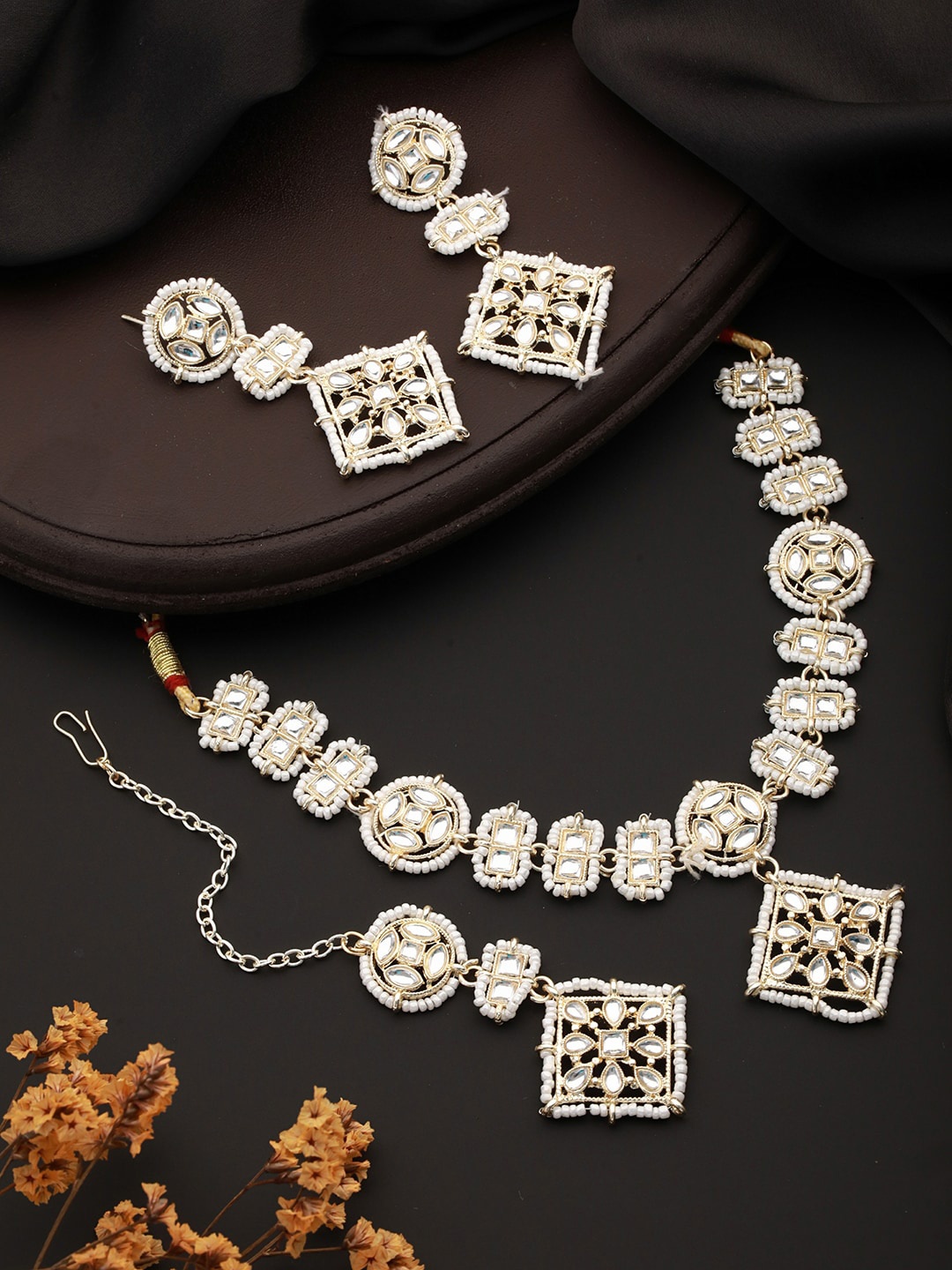 

Aadvik Designs Gold-Plated Pearl-Studded & Beaded Jewellery Set