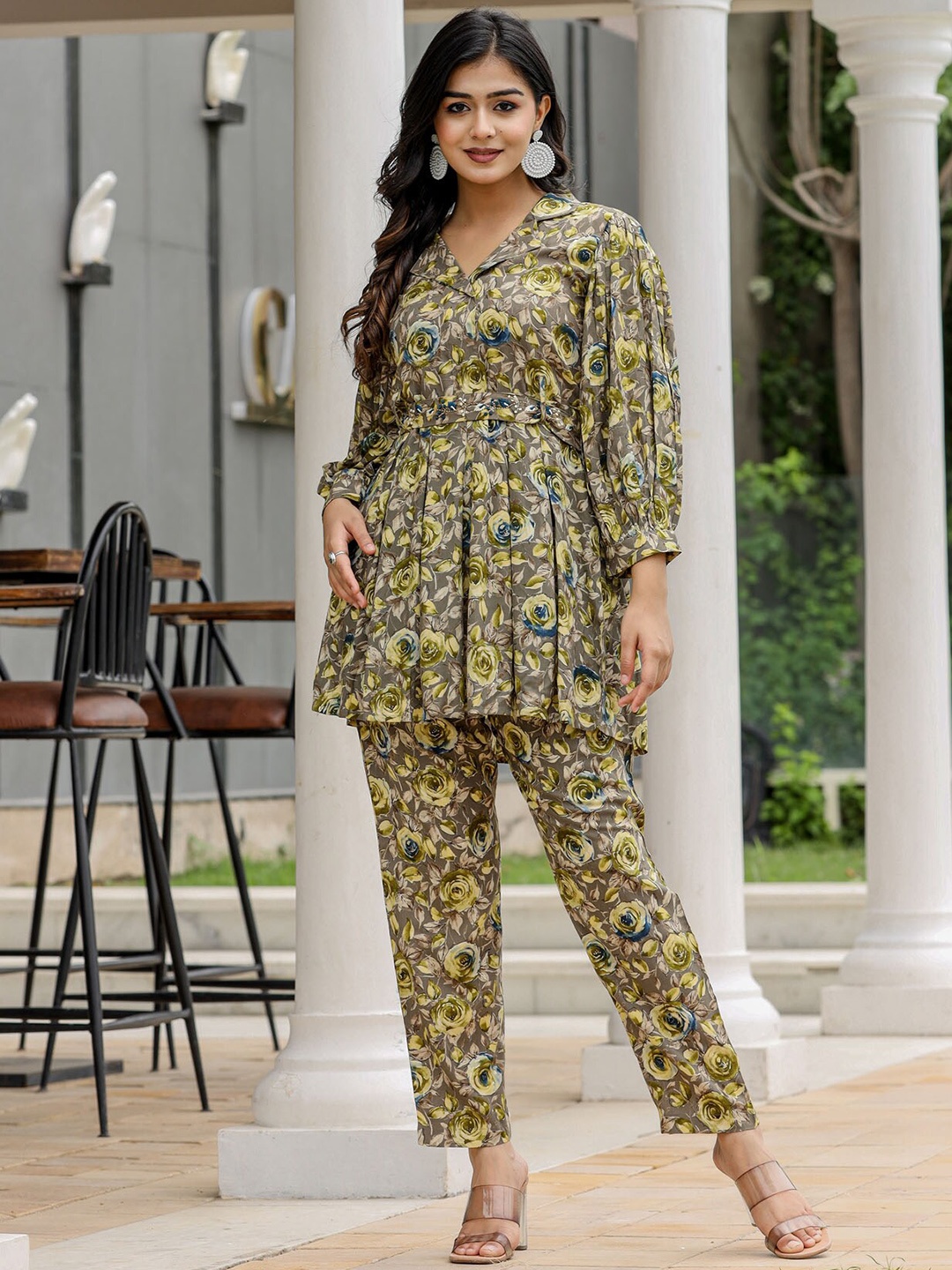 

FASHION DWAR Printed Tunic & Trousers Co-Ords, Green