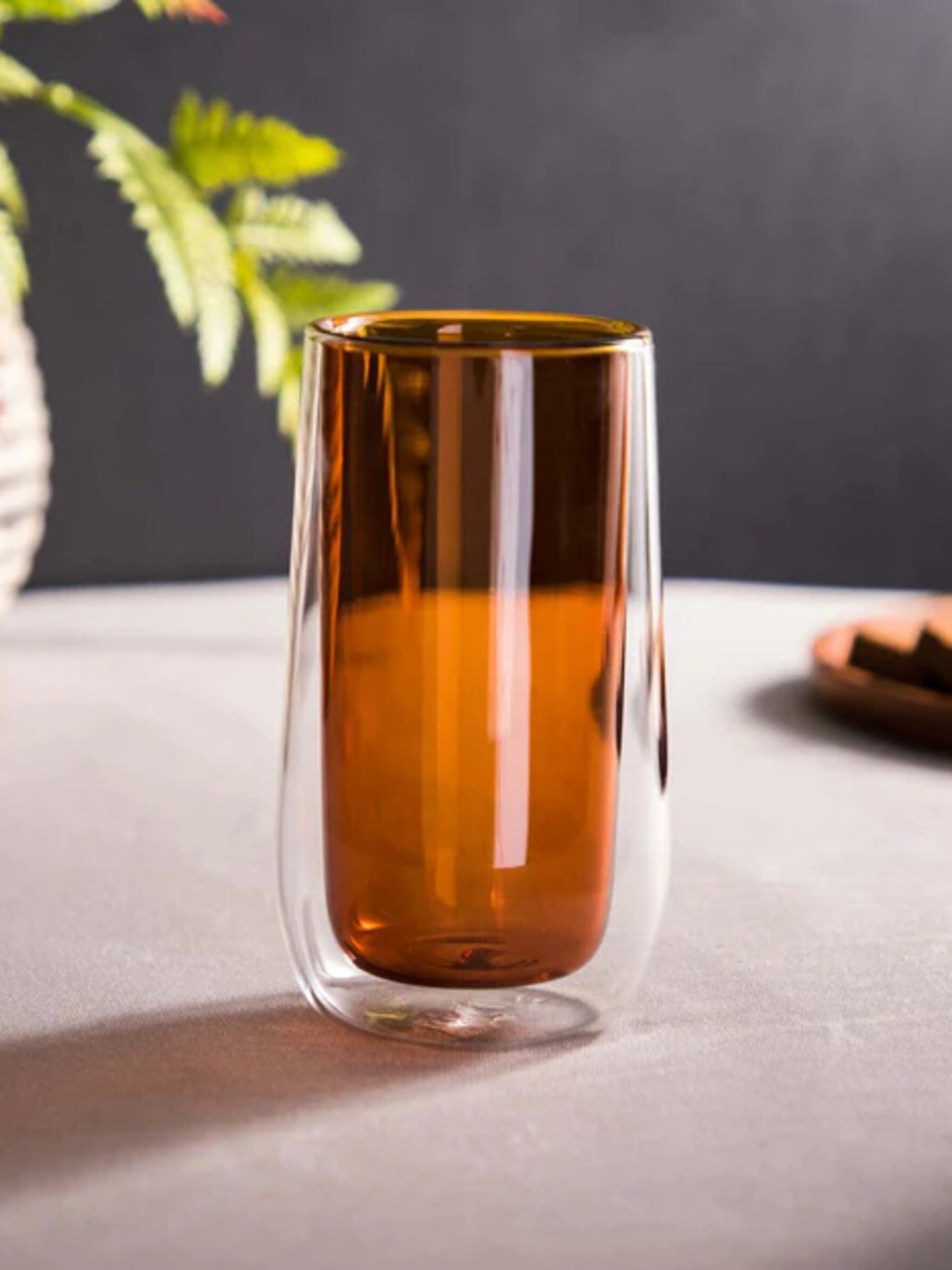 

THEDECORKART Transparent & Brown Glass Glossy Mug 300 ml