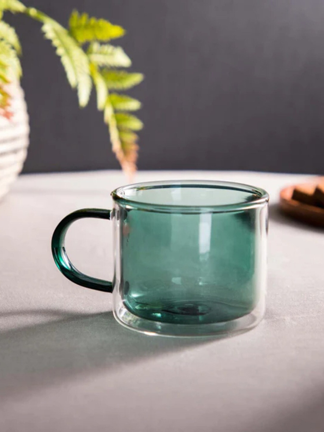 

THEDECORKART Transparent & Green Glass Glossy Cup 300 ml