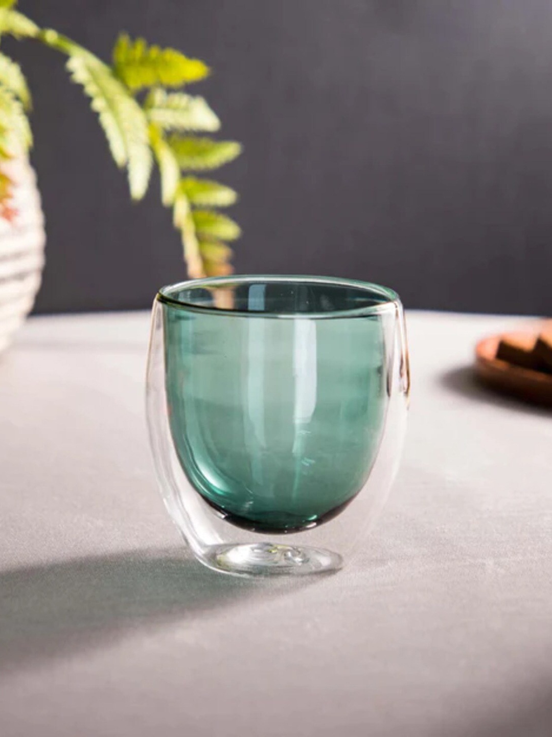 

THEDECORKART Transparent & Green Glass Glossy Cup 300 ml