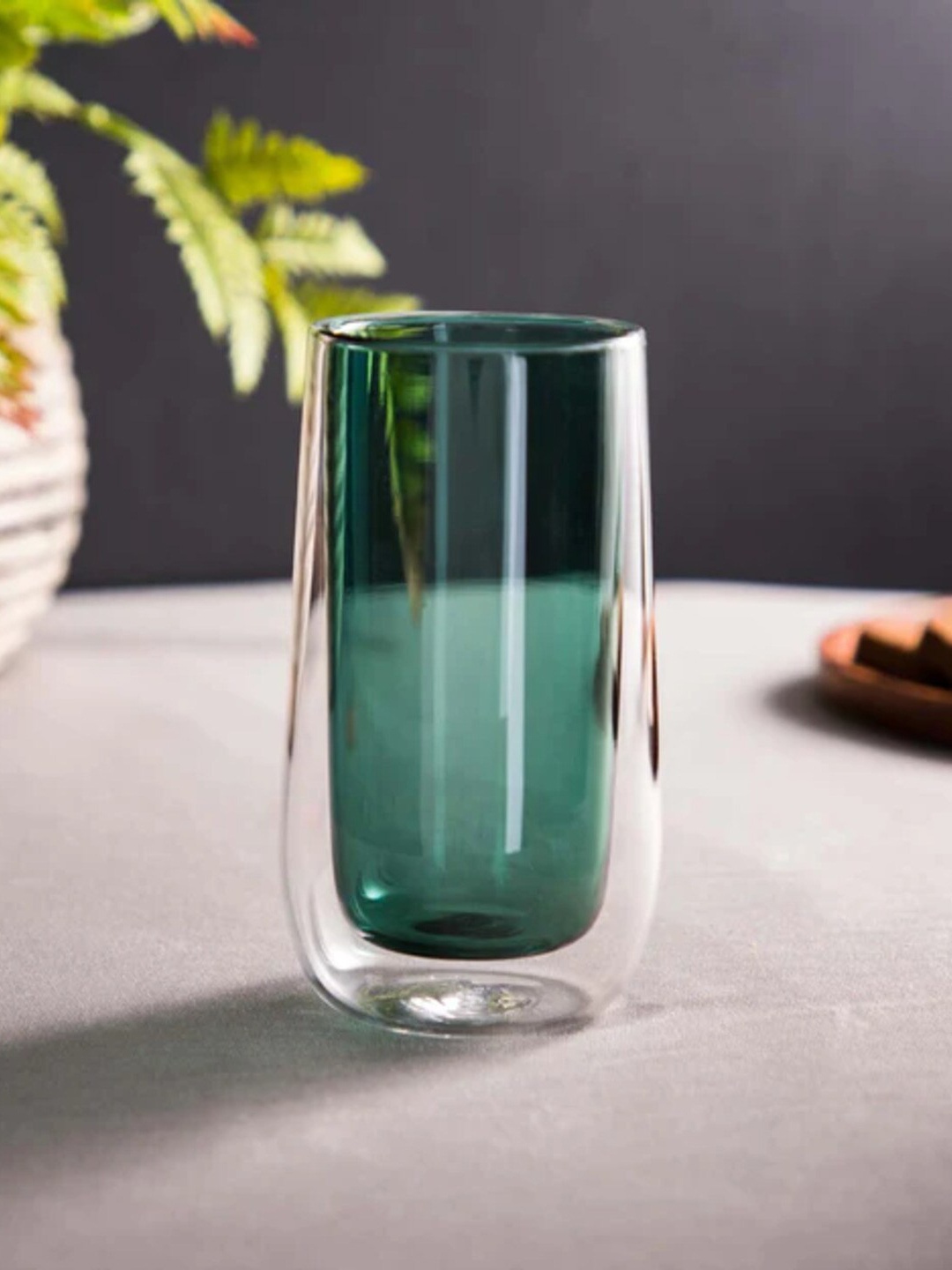 

THEDECORKART Transparent & Green Glass Glossy Mug 300 ml