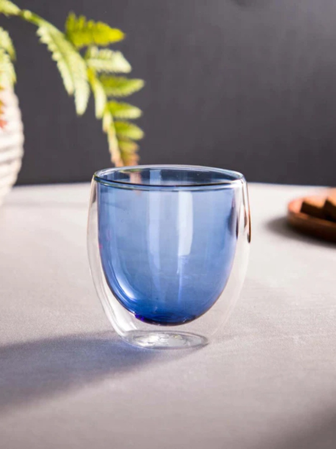 

THEDECORKART Transparent & Blue Glass Glossy Cup 300 ml