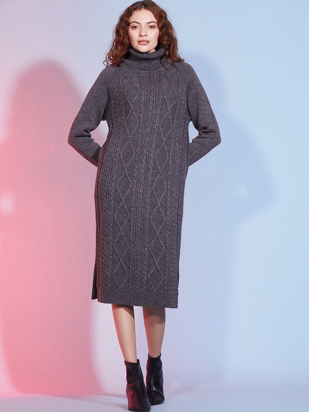 

DressBerry Self Design Acrylic A Line Dress, Grey