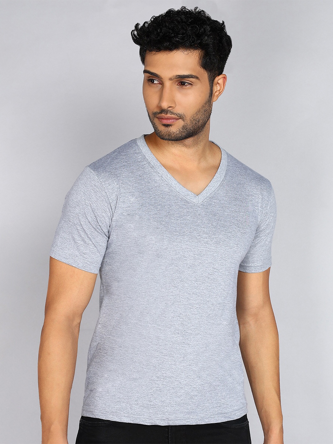 

Fleximaa V-Neck Short Sleeves Pure Cotton T-shirt, Grey