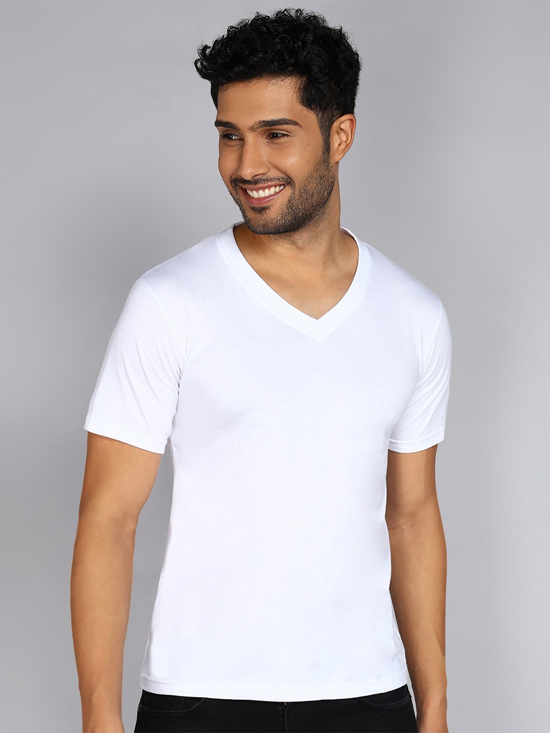 

Fleximaa V-Neck Short Sleeves Pure Cotton T-shirt, White