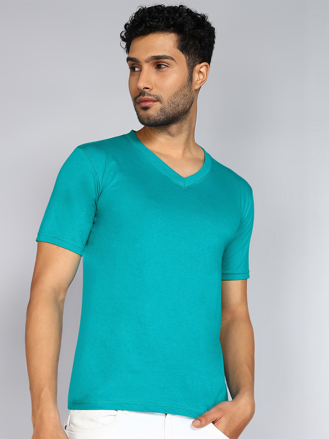 

Fleximaa V-Neck Short Sleeves Pure Cotton T-shirt, Sea green