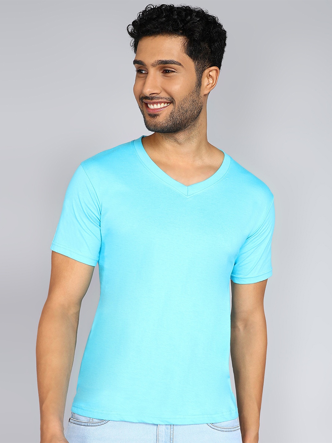 

Fleximaa V-Neck Short Sleeves Pure Cotton T-shirt, Blue