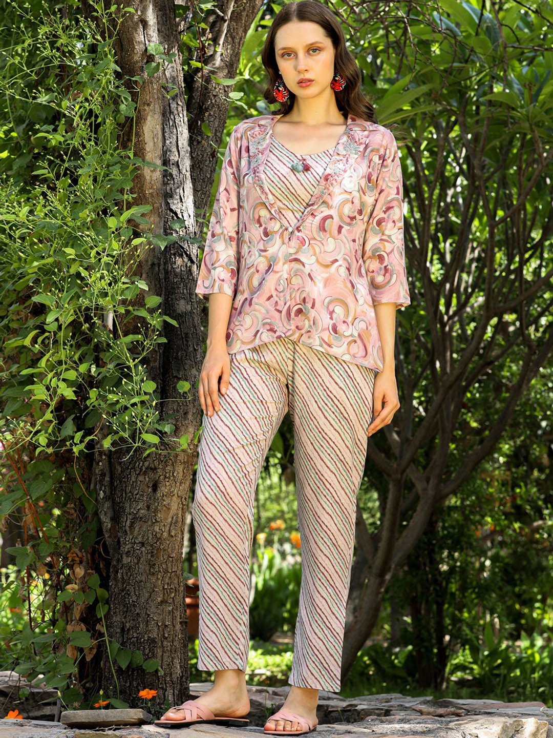 

FASHION DWAR Printed Pure Cotton Top & Trousers, Purple
