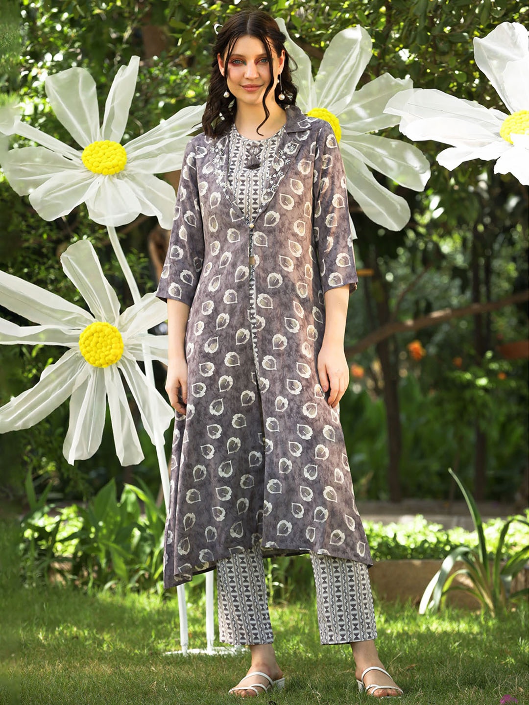 

FASHION DWAR Printed Pure Cotton Co-Ords, Grey