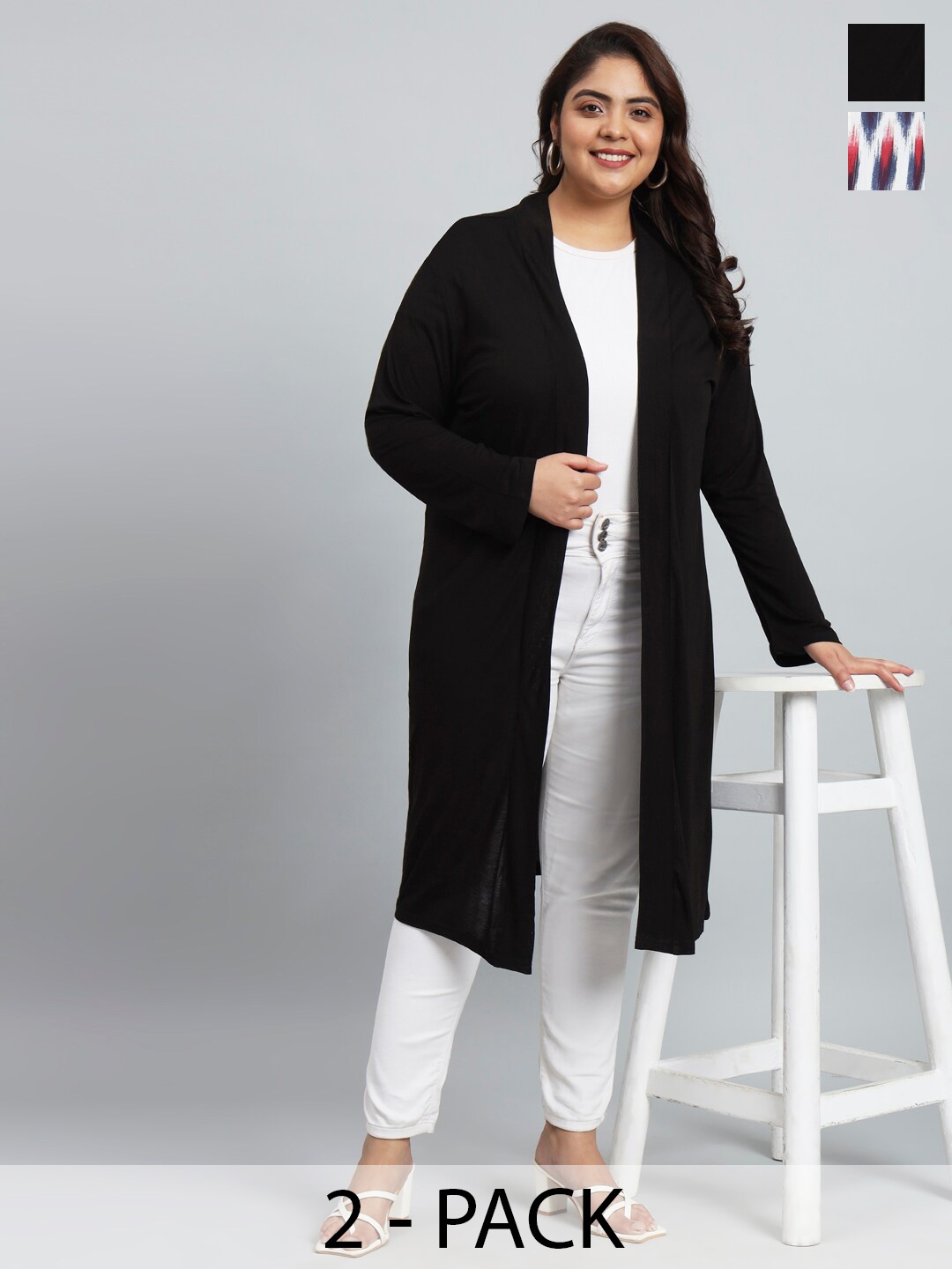 

urSense Plus Size Pack Of 2 Pure Cotton Longline Shrug, White