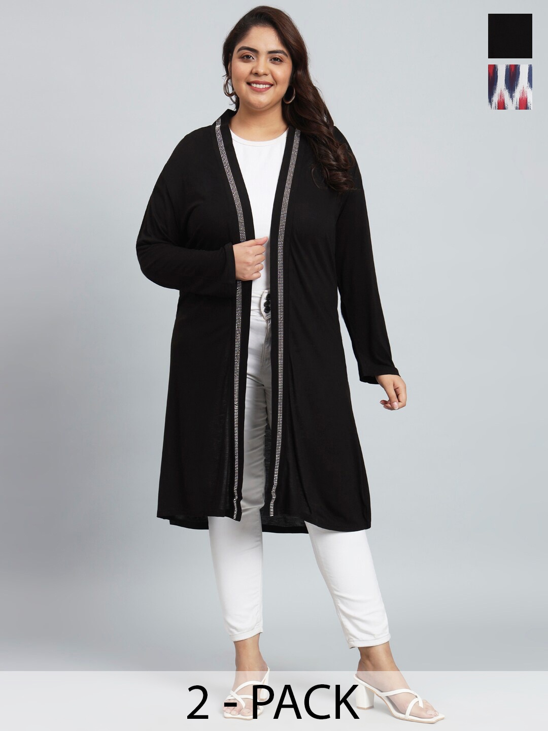 

urSense Plus Size Pack Of 2 Pure Cotton Longline Shrug, White