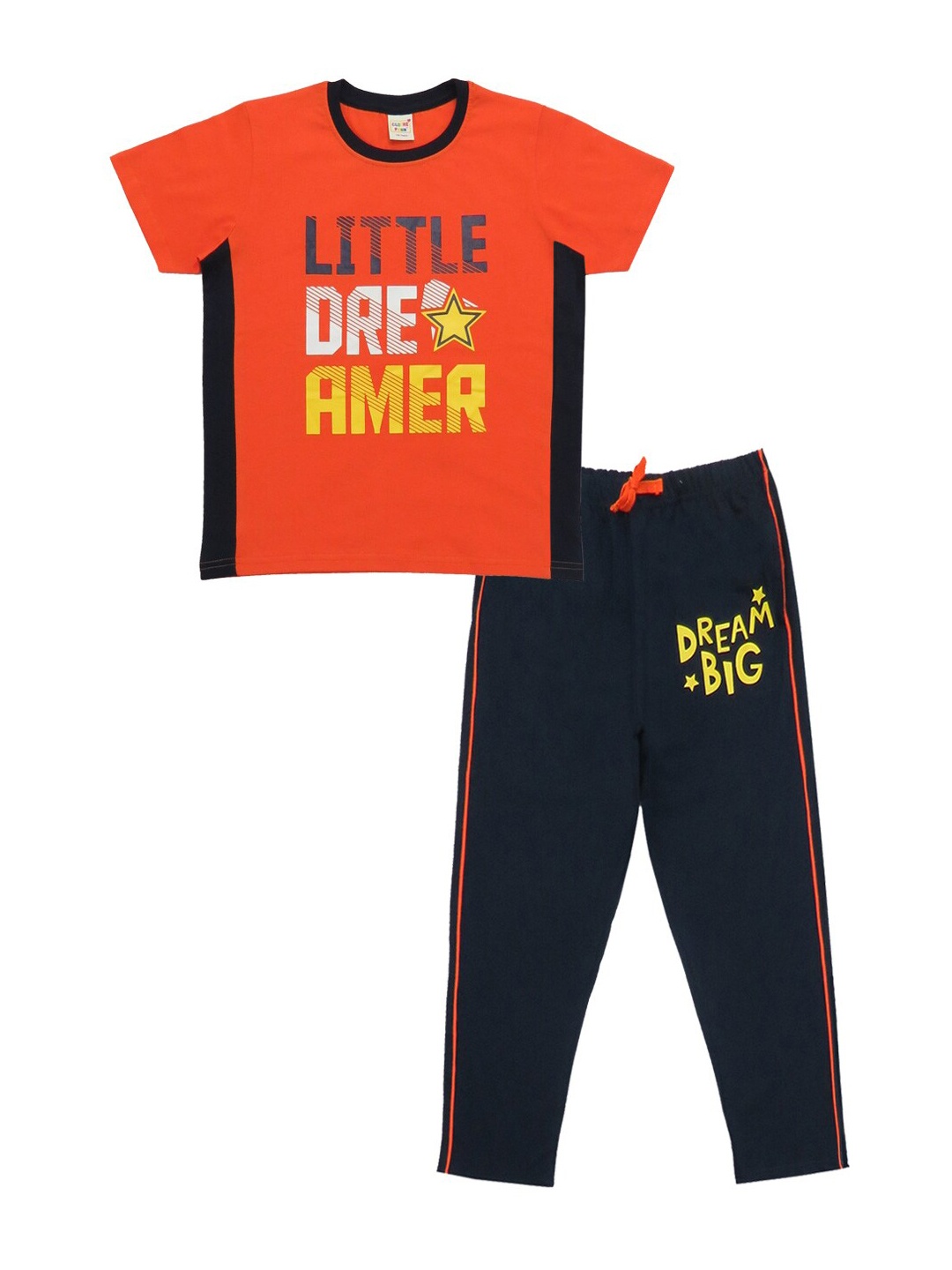 

Clothe Funn Boys Typography Printed Pure Cotton T-shirt With Pyjamas, Orange