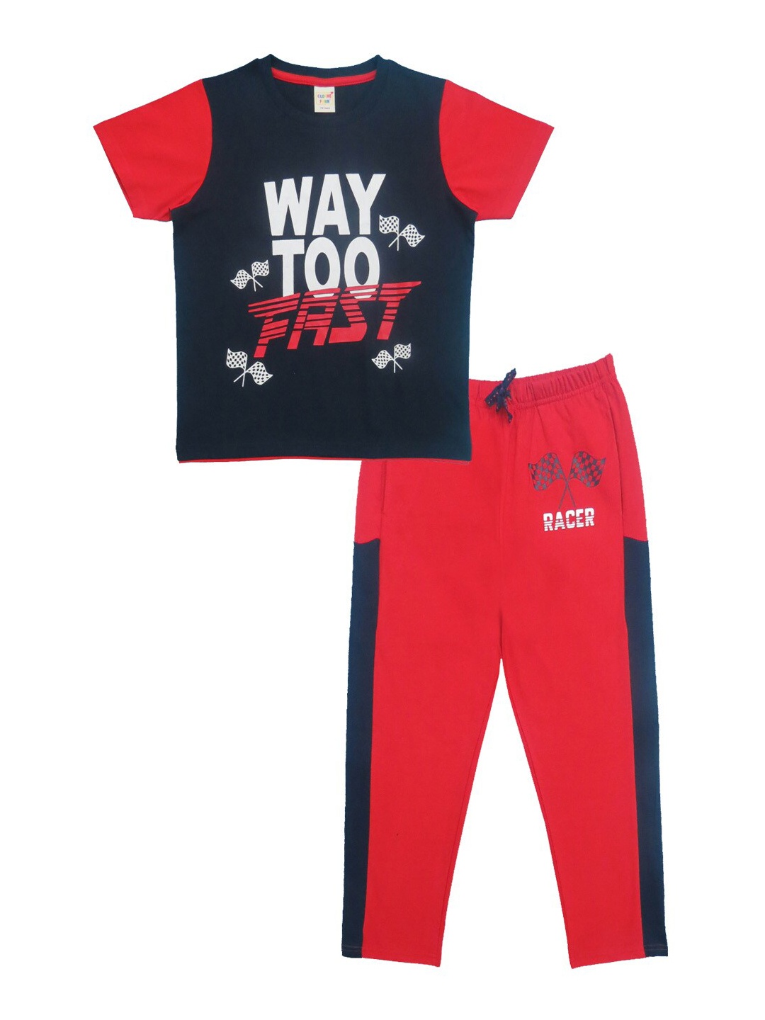 

Clothe Funn Boys Printed Pure Cotton T-shirt With Pyjamas, Navy blue