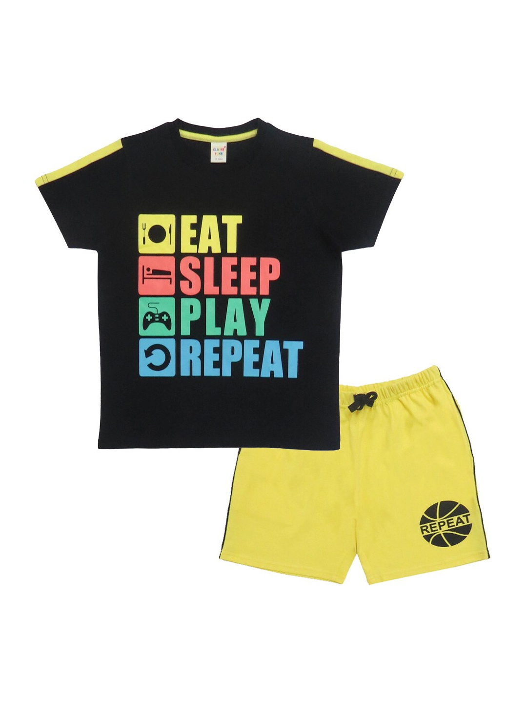 

Clothe Funn Boys Typography Printed Pure Cotton T-shirt With Shorts, Black