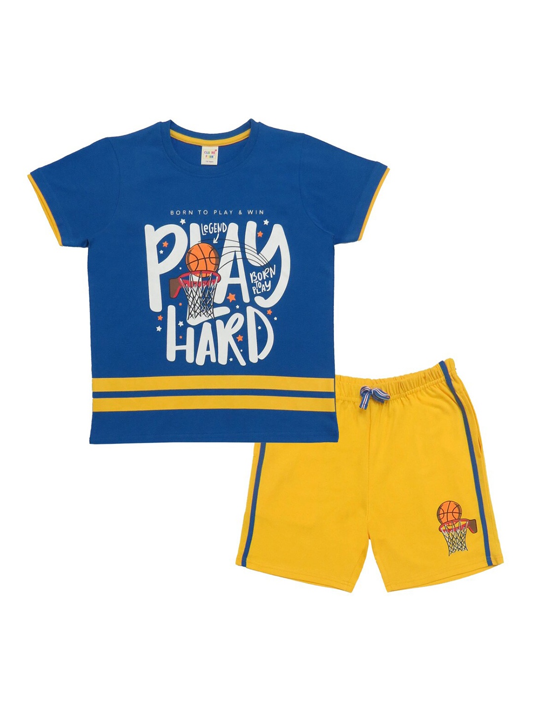 

Clothe Funn Boys Printed Pure Cotton T-shirt With Shorts, Blue