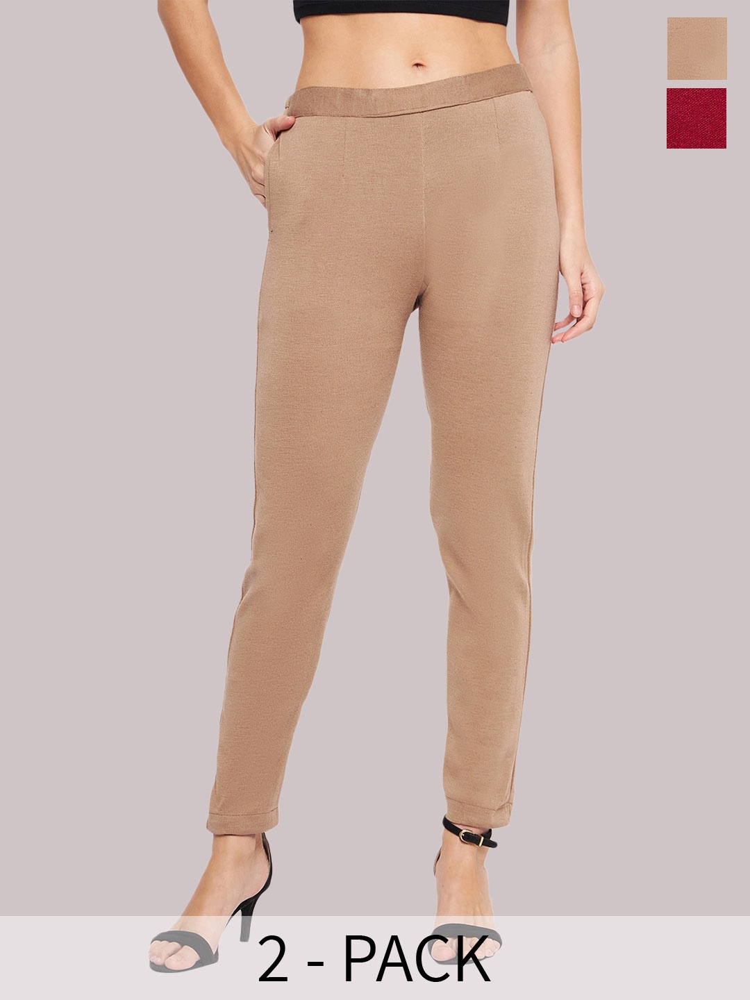 

Castle Lifestyle Women Pack of 2 Smart Slim Fit Trousers, Beige