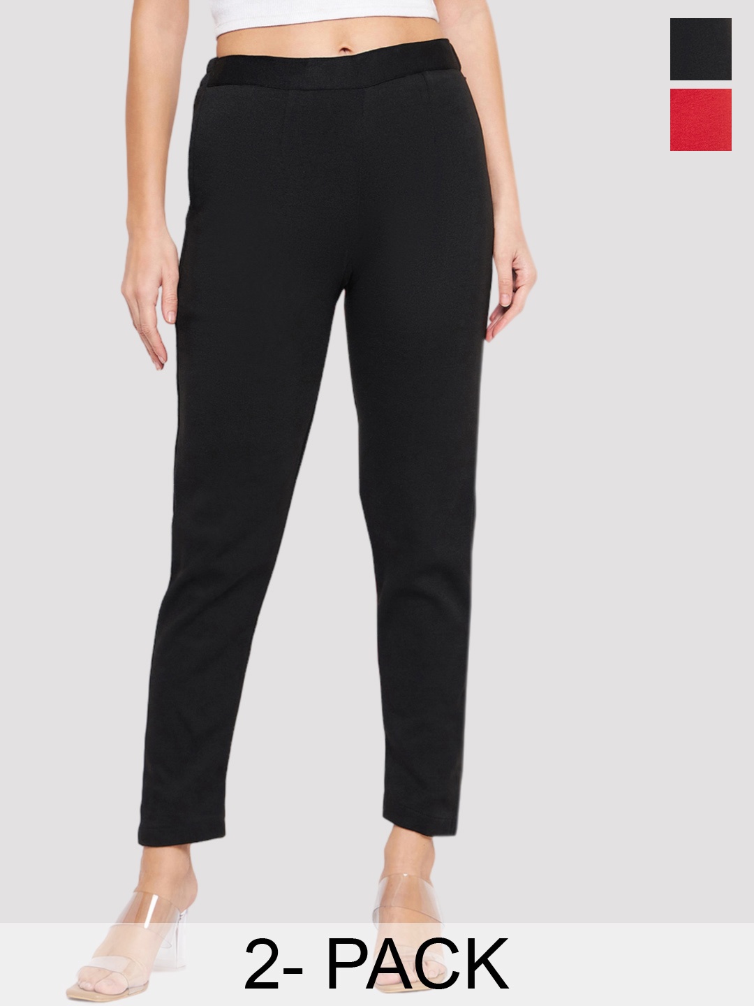 

Castle Lifestyle Women Pack Of 2 Smart Slim Fit Woollen Trousers, Black