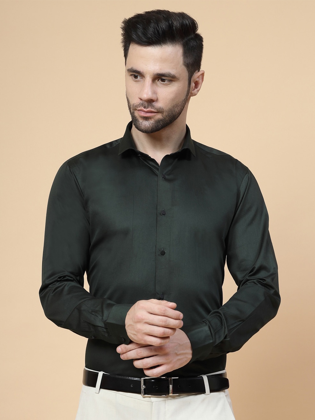 

JADEBERRY Standard Spread Collar Cotton Formal Shirt, Green