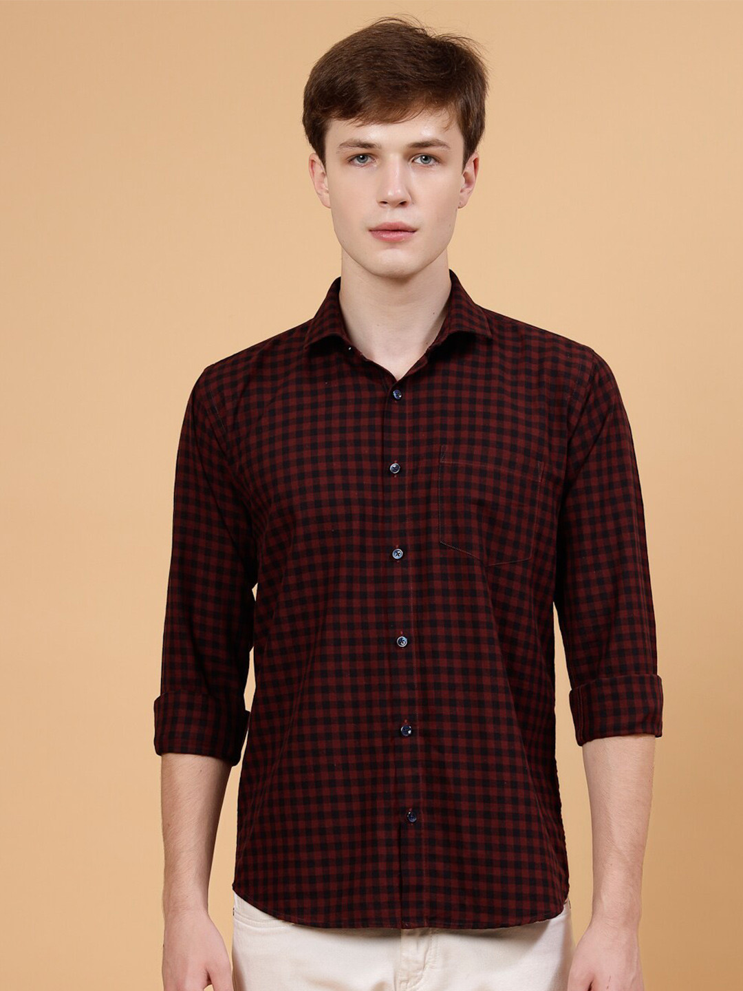 

JADEBERRY Standard Gingham Checked Spread Collar Cotton Shirt, Red