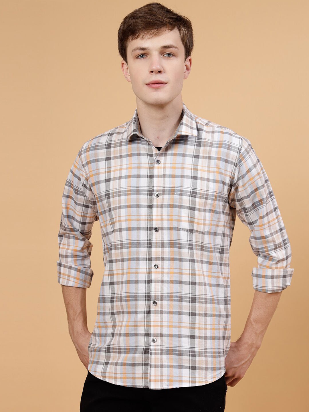 

JADEBERRY Standard Gingham Checked Cotton Casual Shirt, Orange