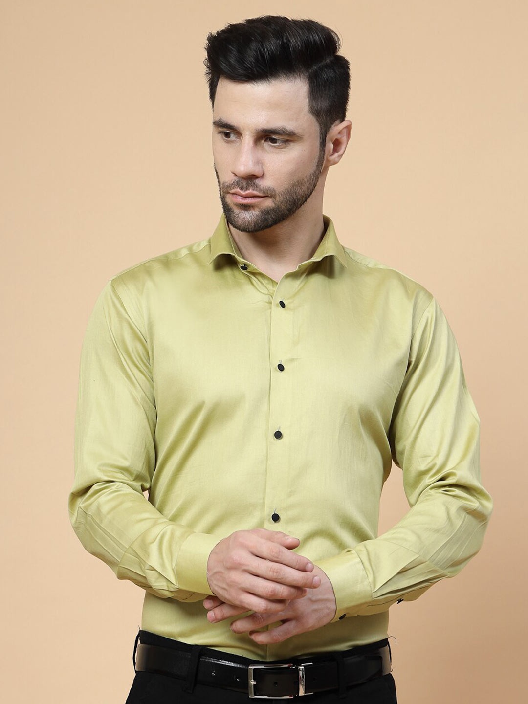 

JADEBERRY Standard Spread Collar Cotton Formal Shirt, Green