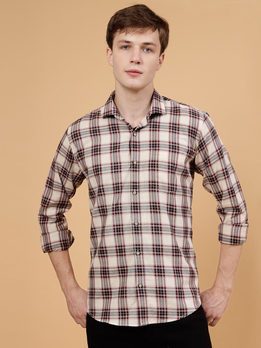 

JADEBERRY Standard Tartan Checks Cotton Casual Shirt, Cream