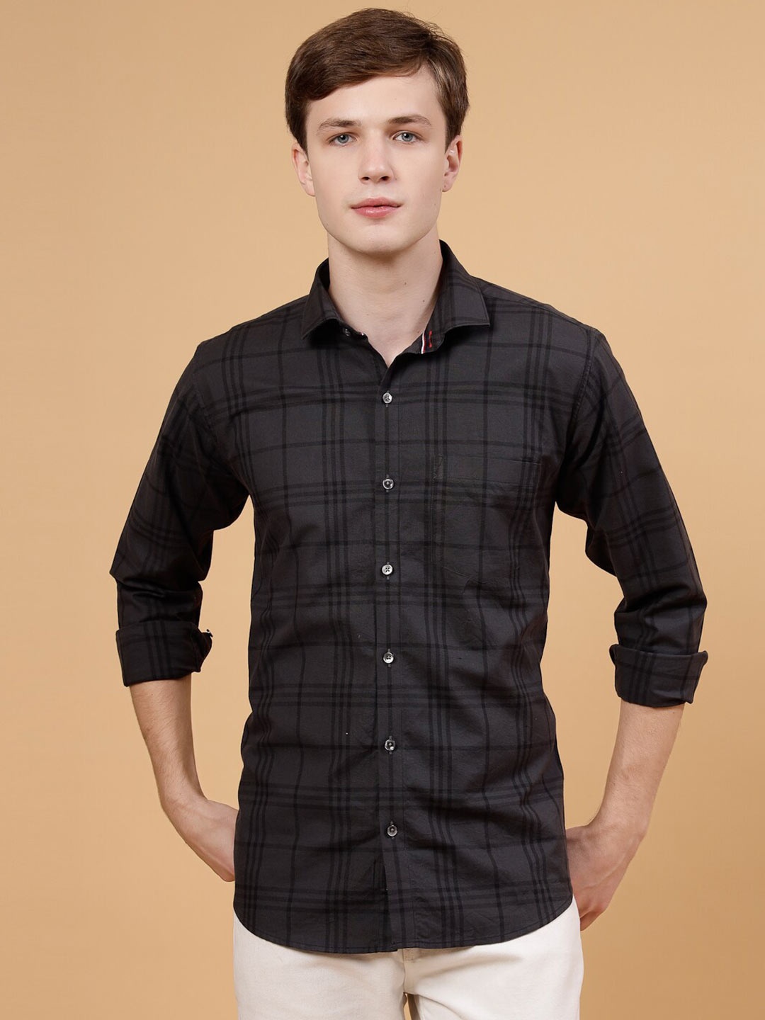 

JADEBERRY Standard Checked Cotton Casual Shirt, Black