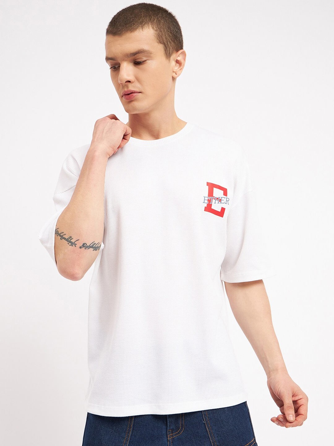 

ether Drop-Shoulder Sleeves Oversized T-shirt, White