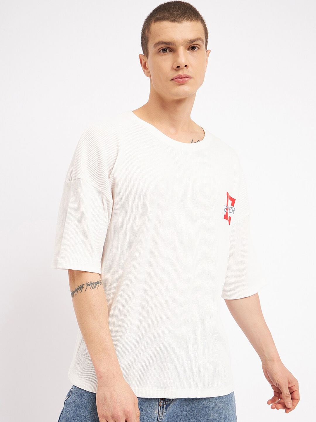 

ether Drop-Shoulder Sleeves Oversized T-shirt, Off white