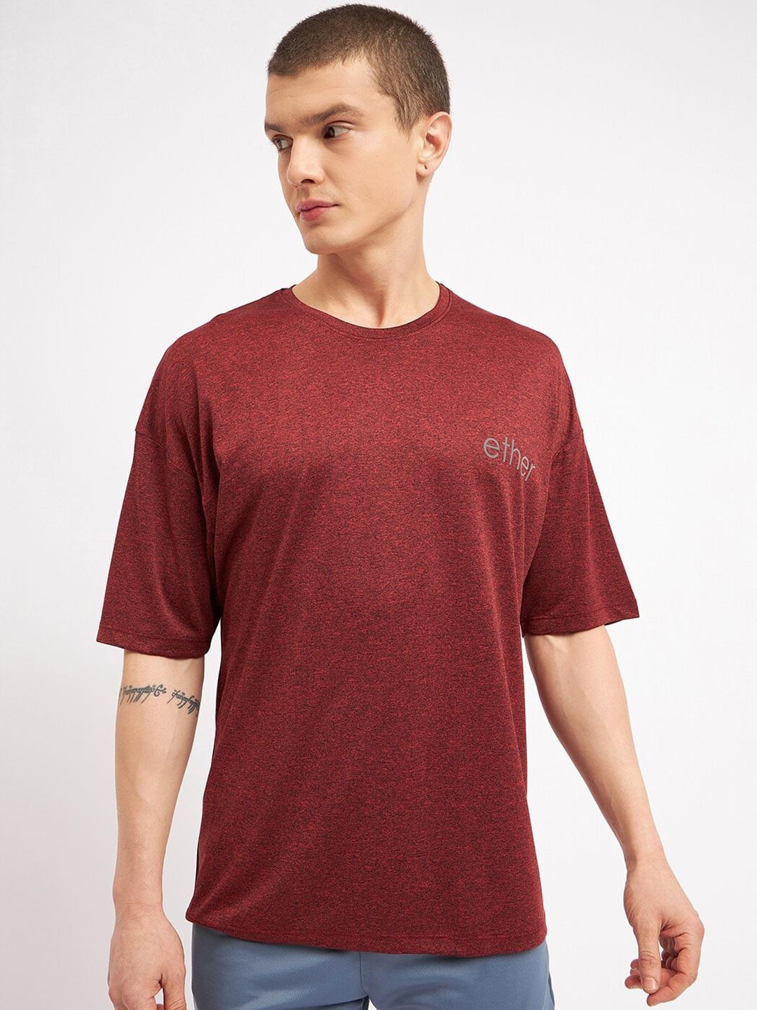 

ether Drop-Shoulder Sleeves Oversized T-shirt, Maroon