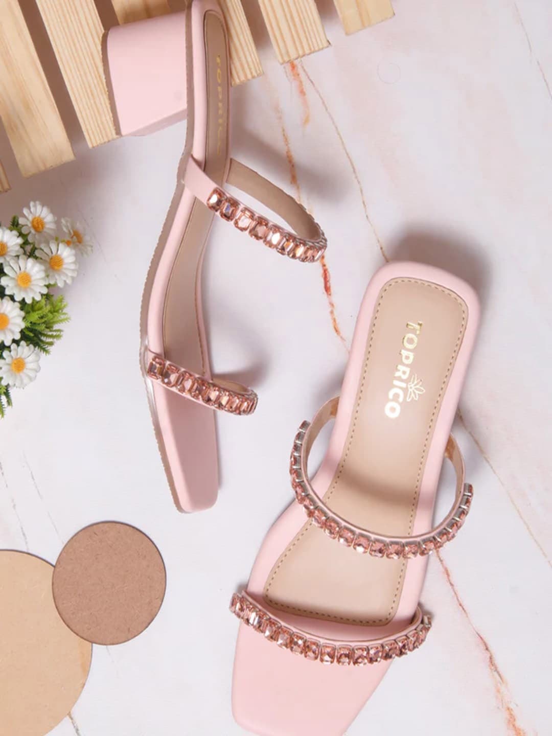 

TOPRICO Embellished Party Block Heels, Pink