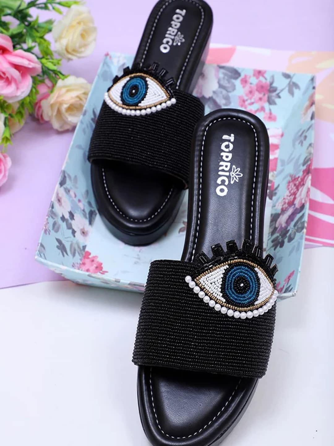 

TOPRICO EvilEye Embellished Wedges, Black