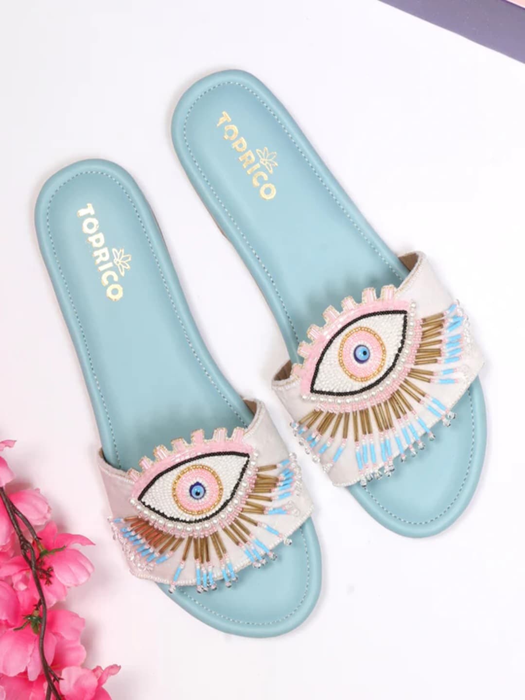 

TOPRICO Embellished Open Toe Flats, Blue