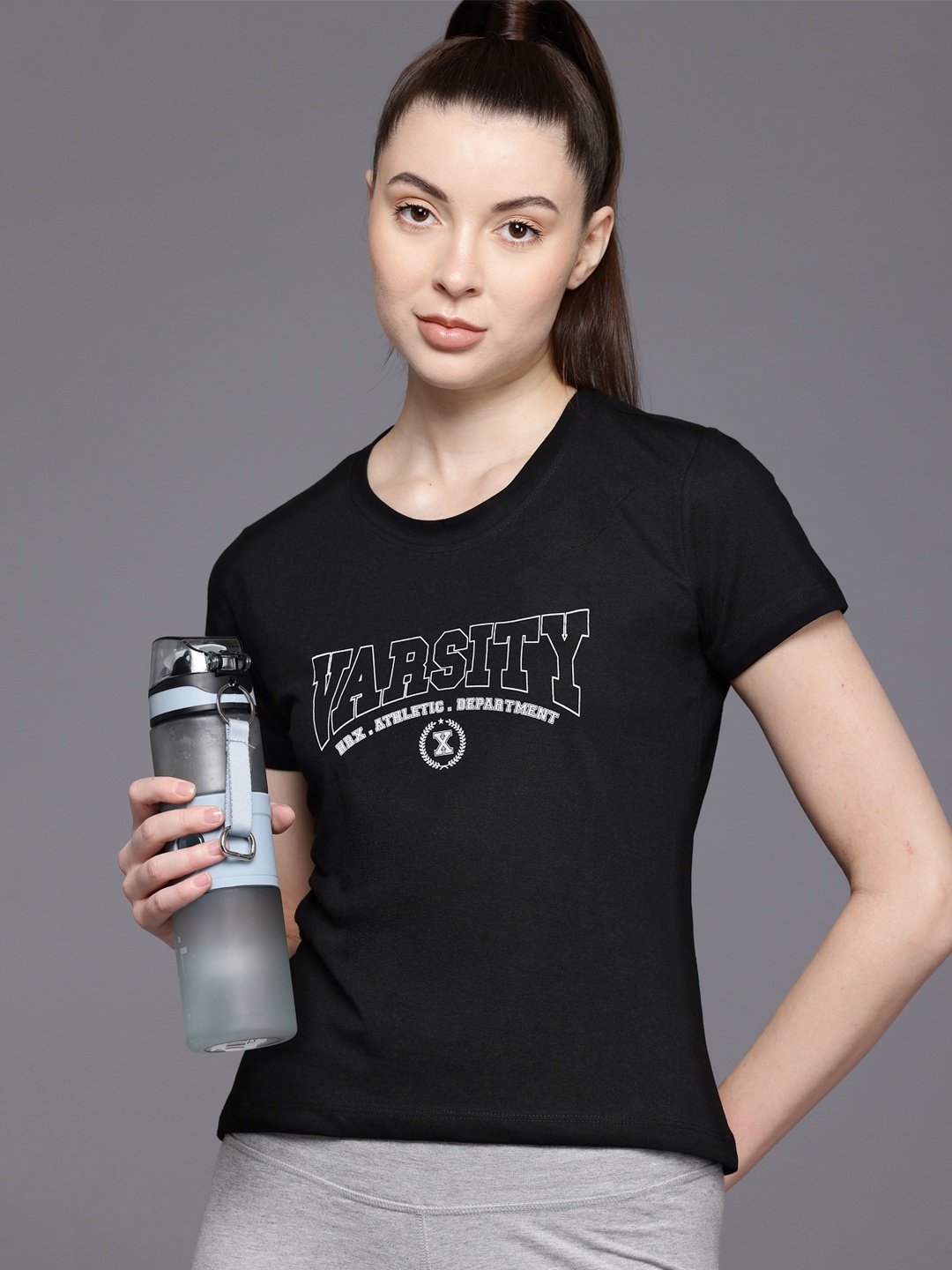 

HRX by Hrithik Roshan Women Typography Printed Slim Fit T-shirt, Black