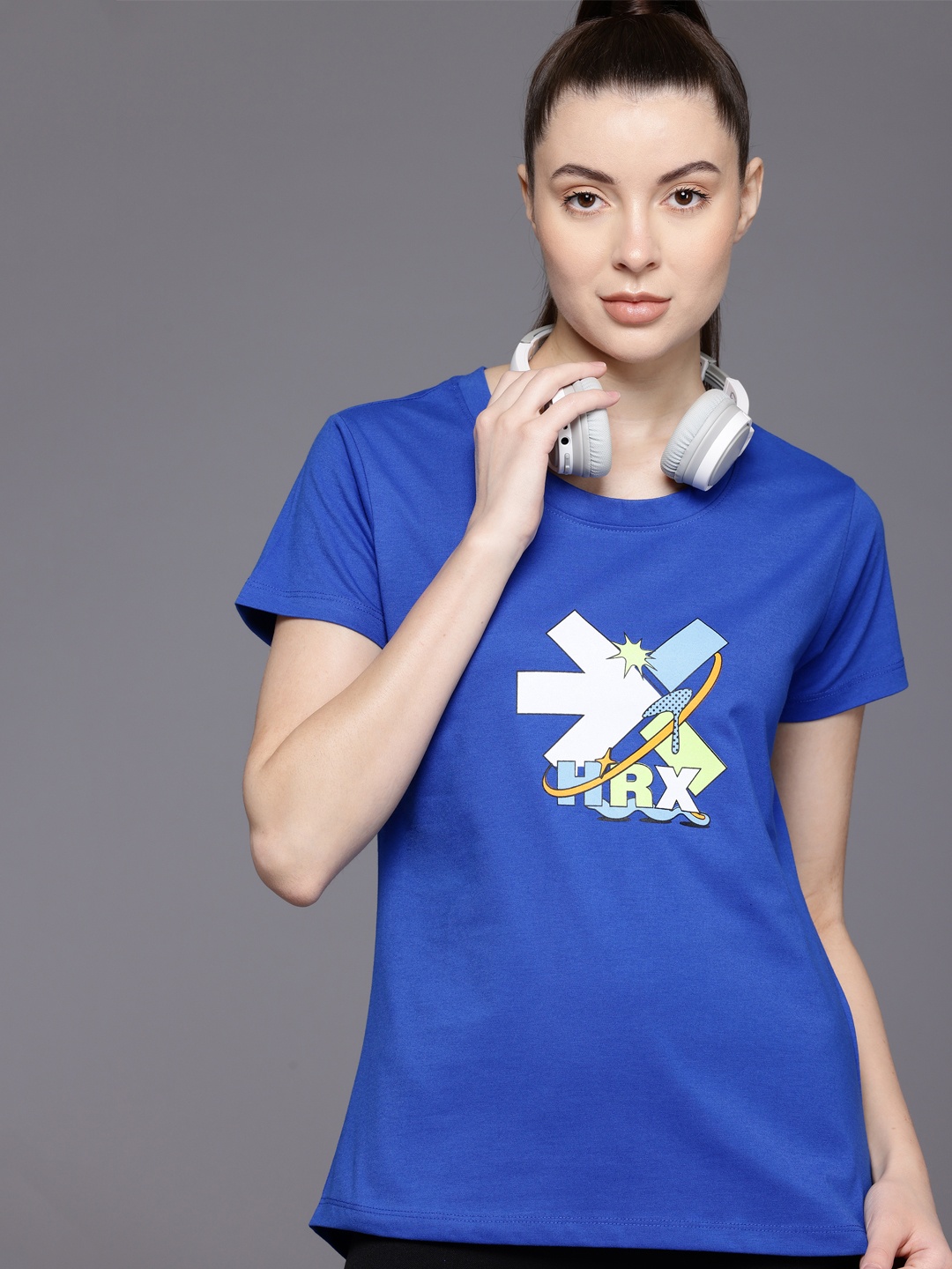 

HRX by Hrithik Roshan Women Brand Logo Printed T-shirt, Blue