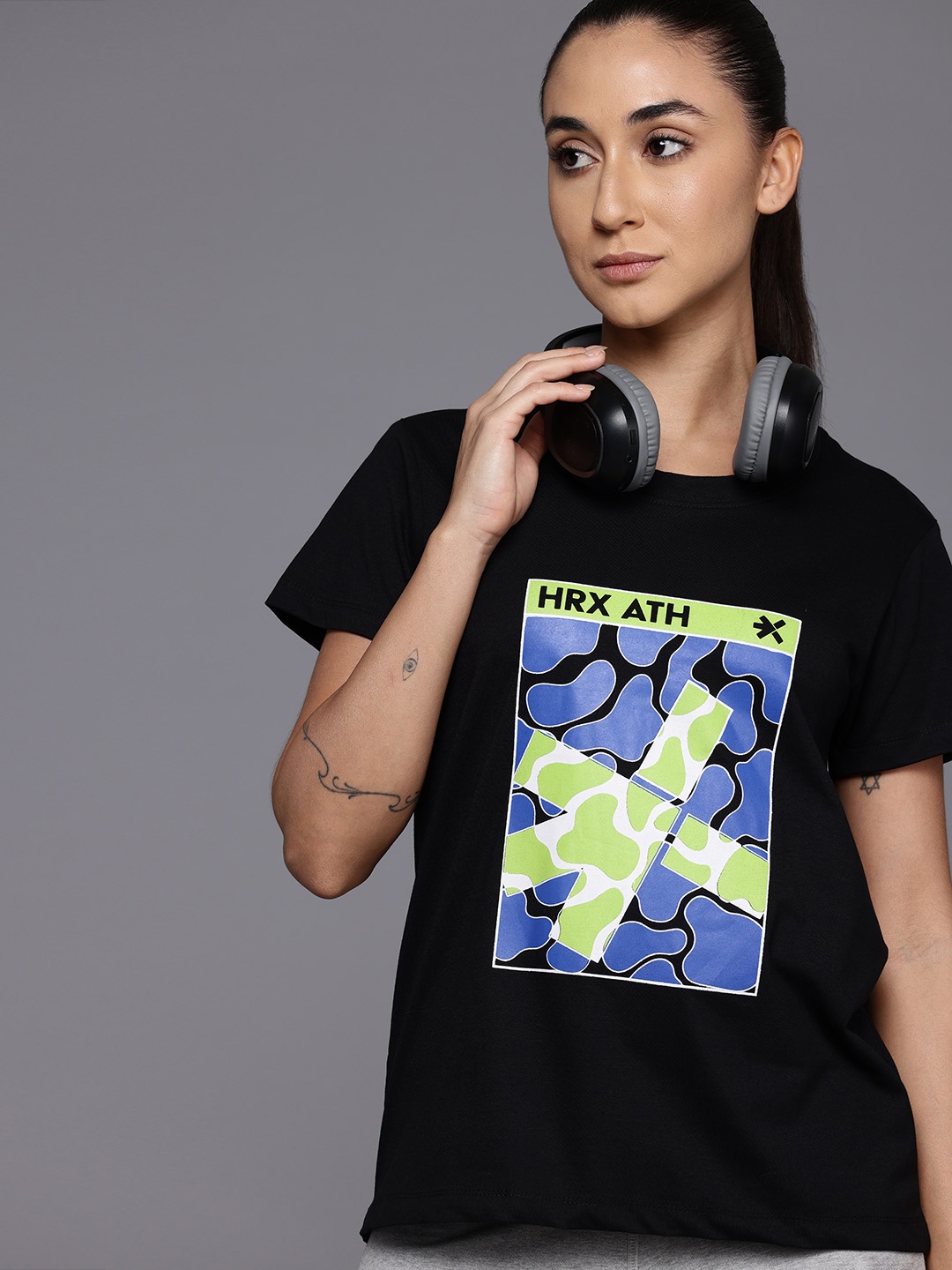 

HRX by Hrithik Roshan Printed Casual T-shirt, Black