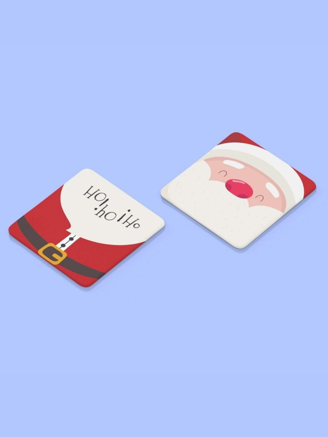 

THEYAYACAFE White & Blue 6 Pieces Santa Bear Ball Printed Acrylic Table Coasters, Red