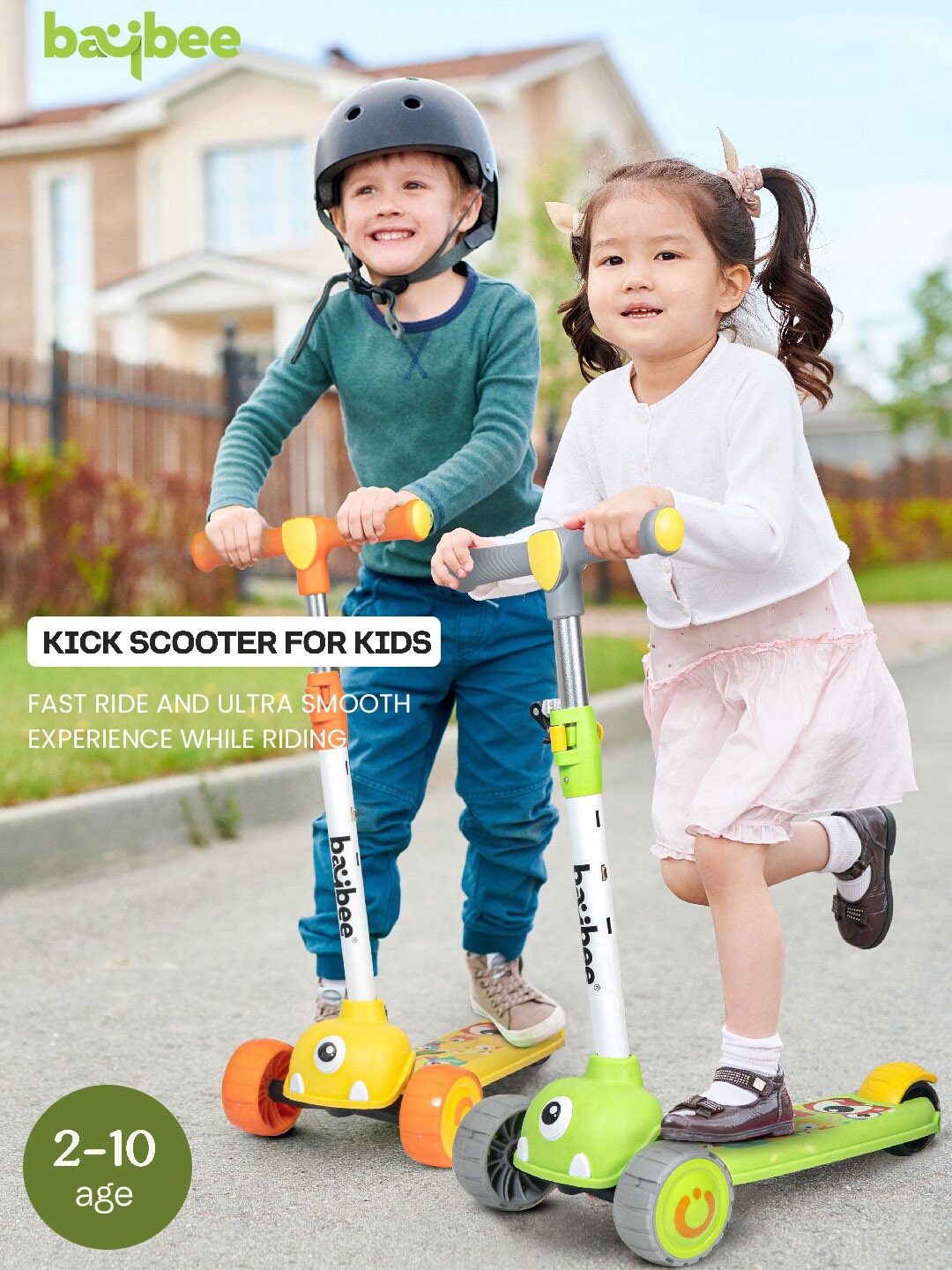 

BAYBEE Kids 3 Wheel Scooter Comes With 3 Preset Stages, Green